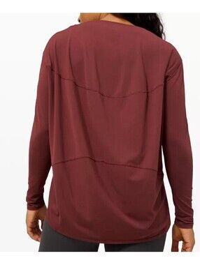 Lululemon Back In Action Long Sleeve Shirt Size 12 Maroon Burgundy Relaxed Fit